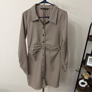Zara Houndstooth Long Sleeve Dress